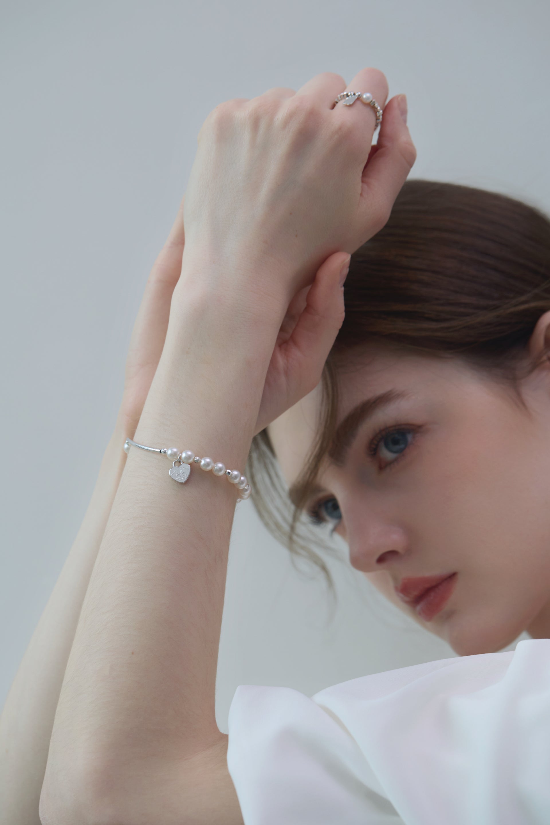 Half-Pearl Heart Tag Bracelet