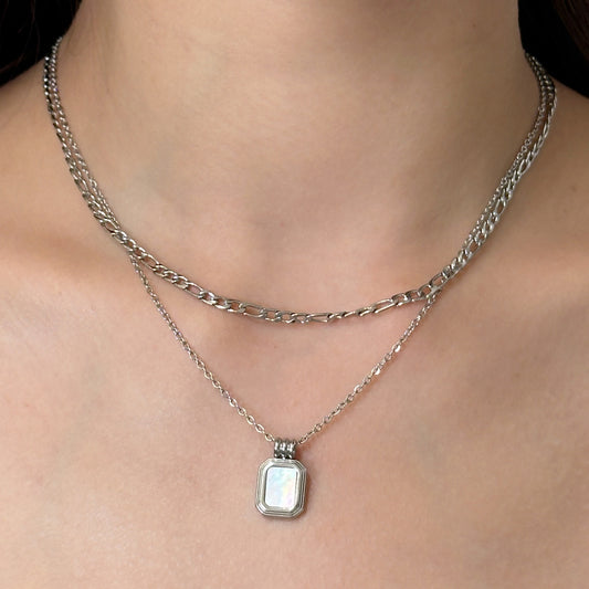 Silver Square Pendant Necklace