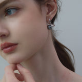 Gray Bow Pearl Earrings