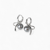 Gray Bow Pearl Earrings