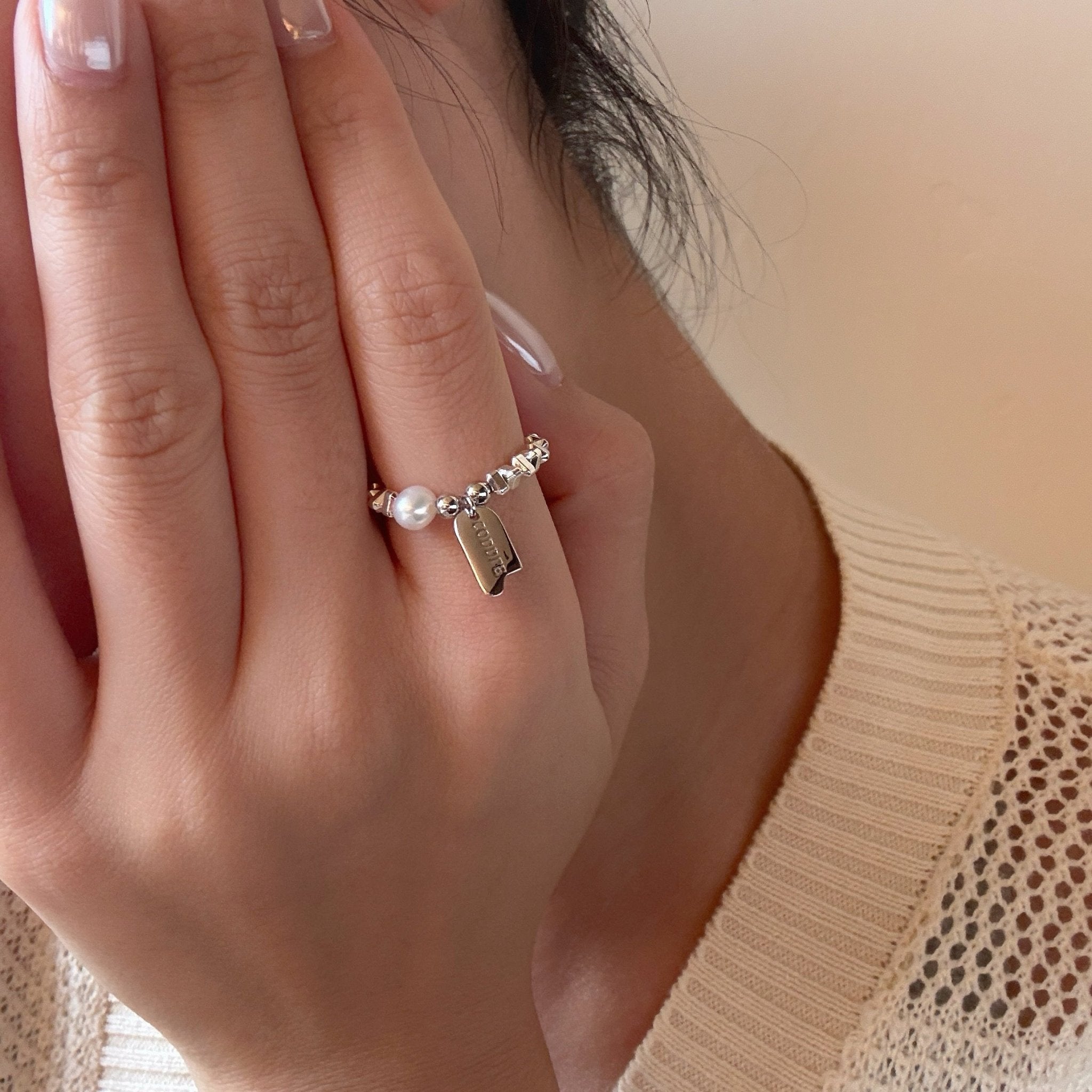 CH Elastic Pearl Small Tag Ring - Coddle Heaven