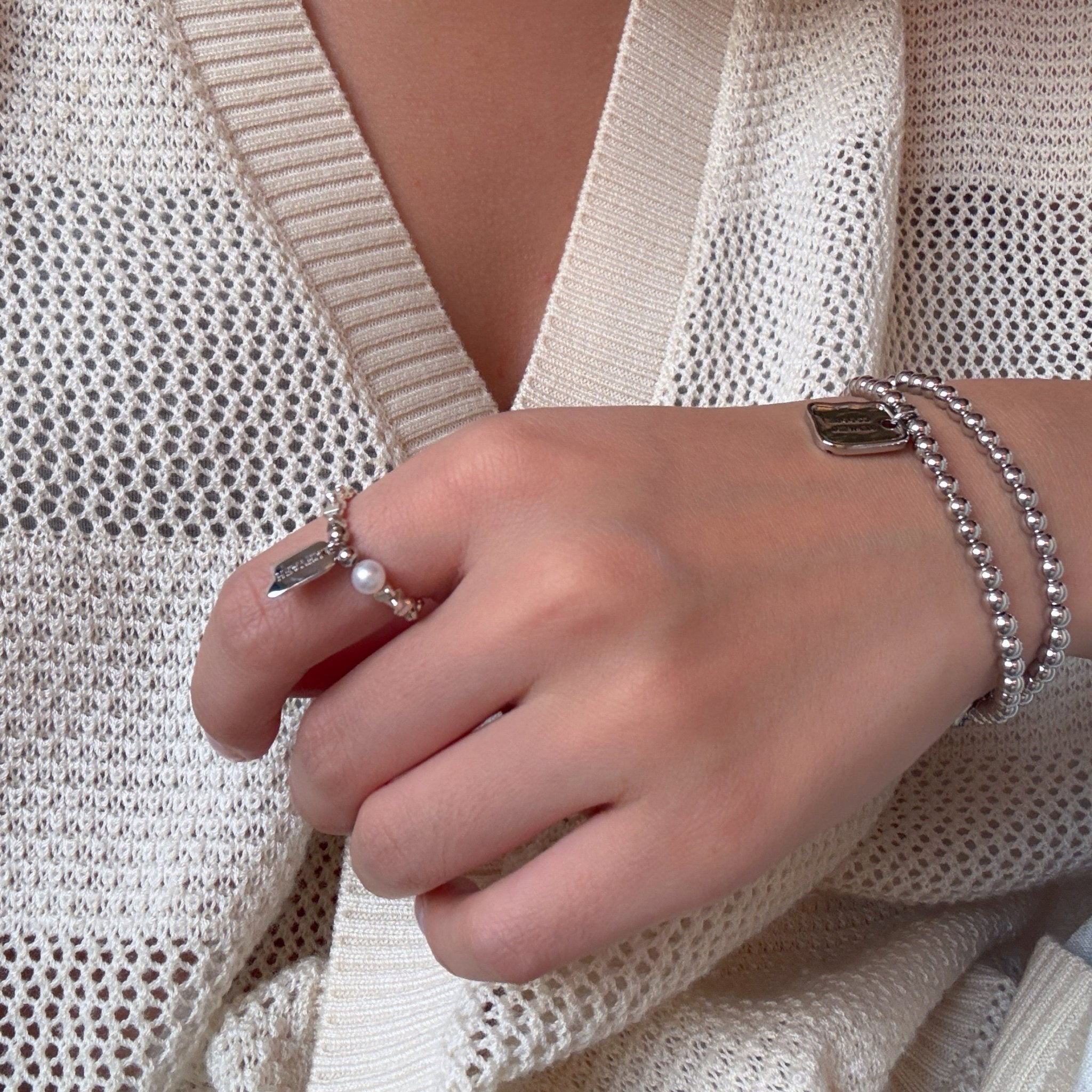CH Elastic Pearl Small Tag Ring - Coddle Heaven
