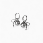Gray Bow Pearl Earrings - Coddle Heaven