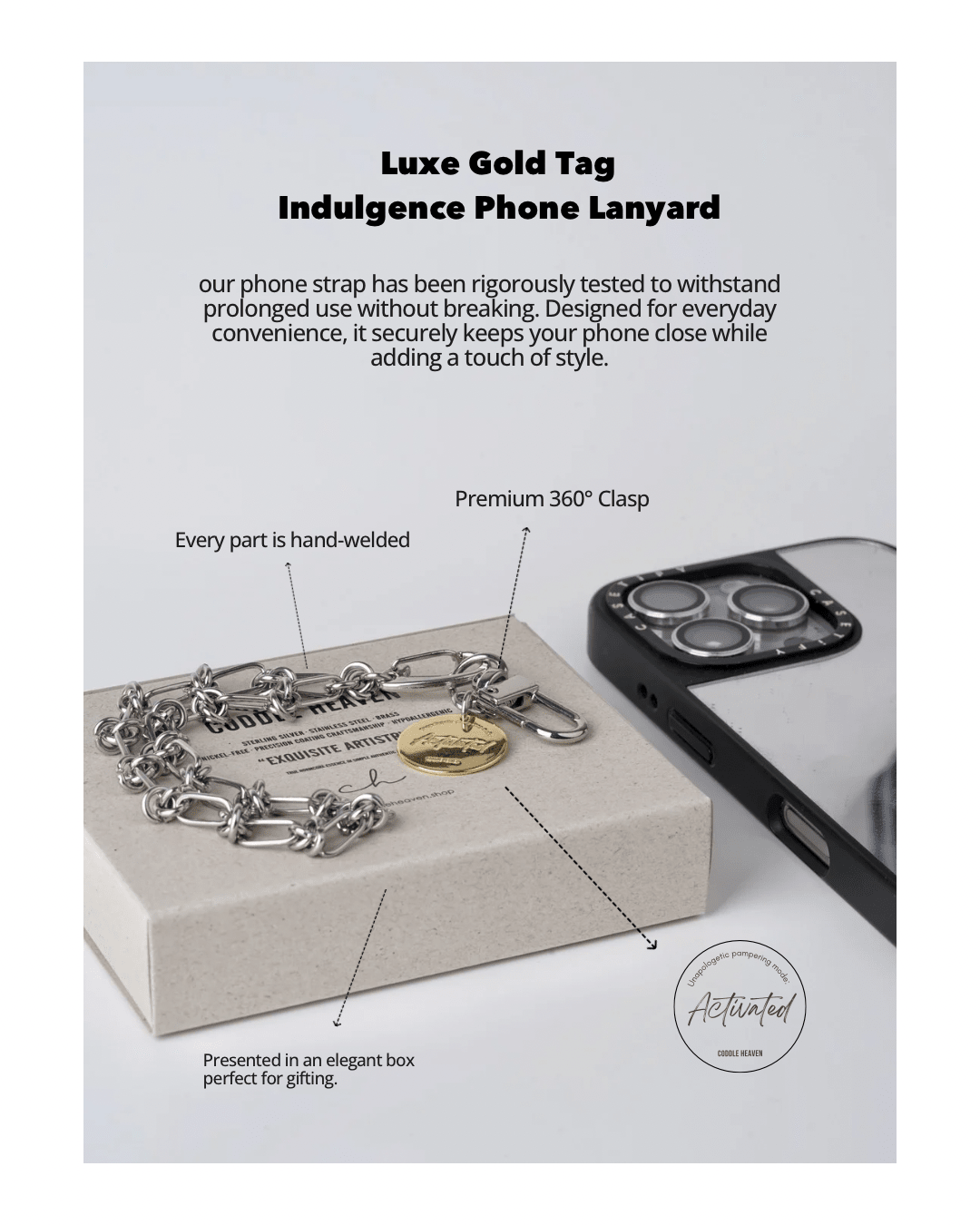 Luxe Gold Tag Indulgence Phone Lanyard - Coddle Heaven