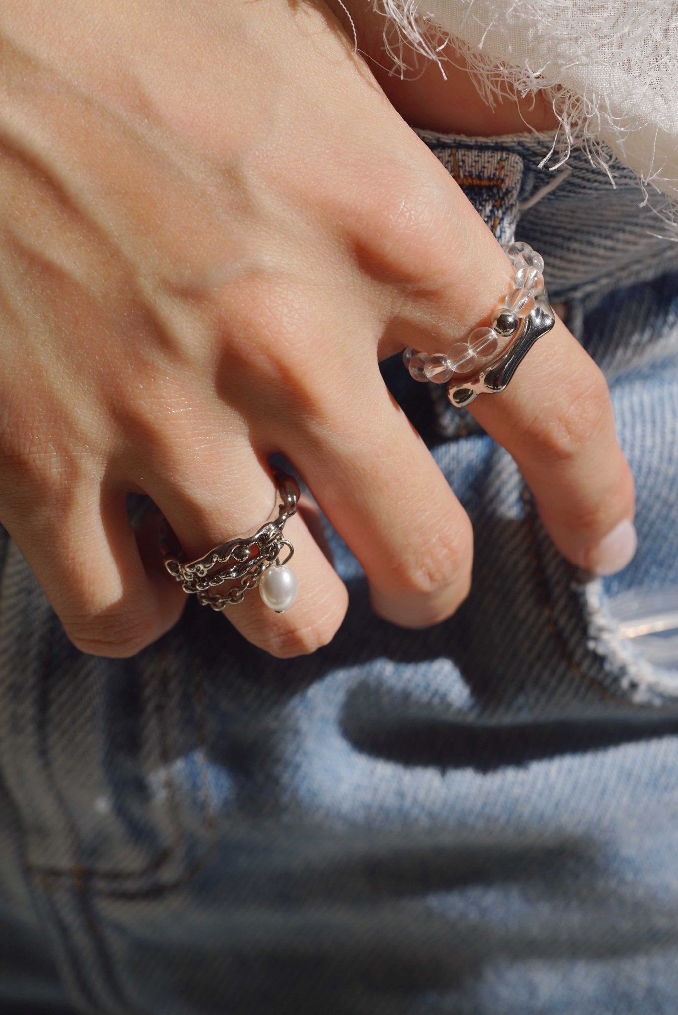 Pearl Chain Embrace Ring - Coddle Heaven